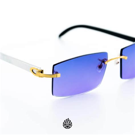 Cartier White Horn Glasses, Gold Detail, Blueberry Lens .